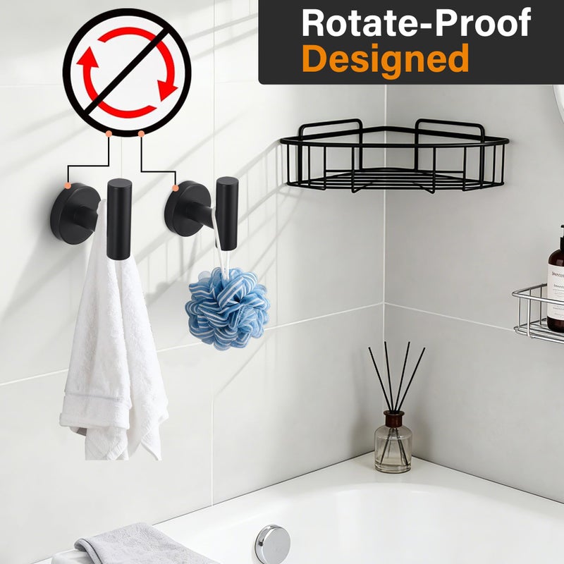 Nolimas Towel Coat Hook Matte Black SUS304 Stainless Steel Bathroom Clothes Cabinet Closet Sponges Robe Hook Wall Mounted Round Kitchen Heavy Duty Door Hanger 2 Packs - Image 5